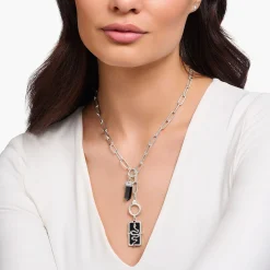 New Gliederkette mit zwei Ringverschlüssen und weißen Steinen Silber Damen Halsketten|925 Silber
