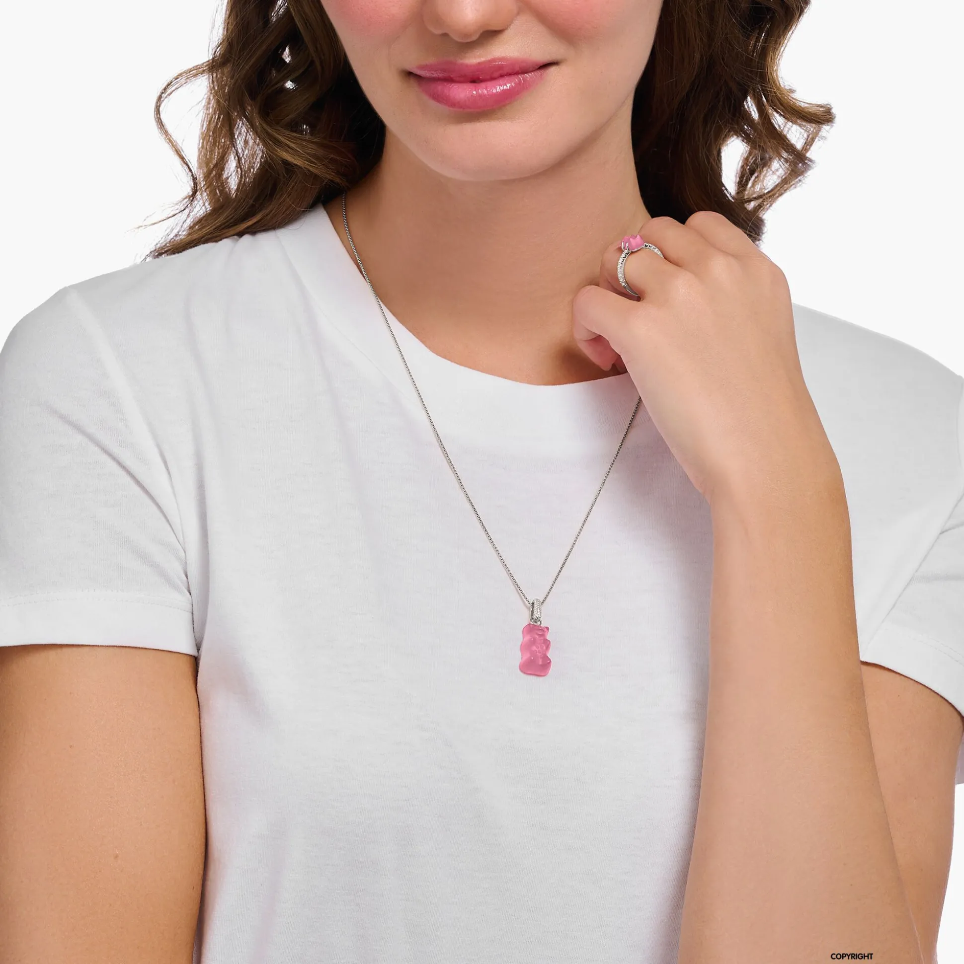 Best Sale Großer Anhänger mit pinkem Goldbären und Steinen Silber Damen Anhänger|Anhänger