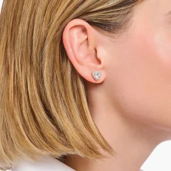 Online Halo-Ohrstecker mit weißem Stein in Herzform Silber Damen Ohrstecker|925 Silber