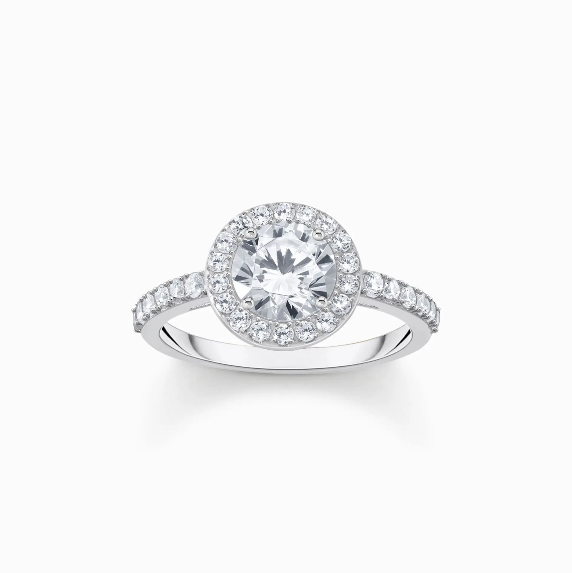 Sale Halo-Ring mit weißem Stein im Brillantschliff Silber Damen Ringe|925 Silber