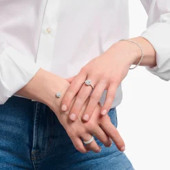 Sale Halo-Ring mit weißem Stein im Brillantschliff Silber Damen Ringe|925 Silber