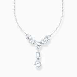 New Halskette im Y-Stil mit sieben weißen Steinen Silber Damen Halsketten|925 Silber