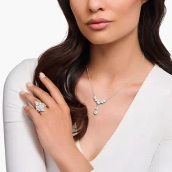 New Halskette im Y-Stil mit sieben weißen Steinen Silber Damen Halsketten|925 Silber