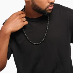 Hot Kette aus matten Obsidian-Beads und gravierten Beads Damen Halsketten|Halsketten