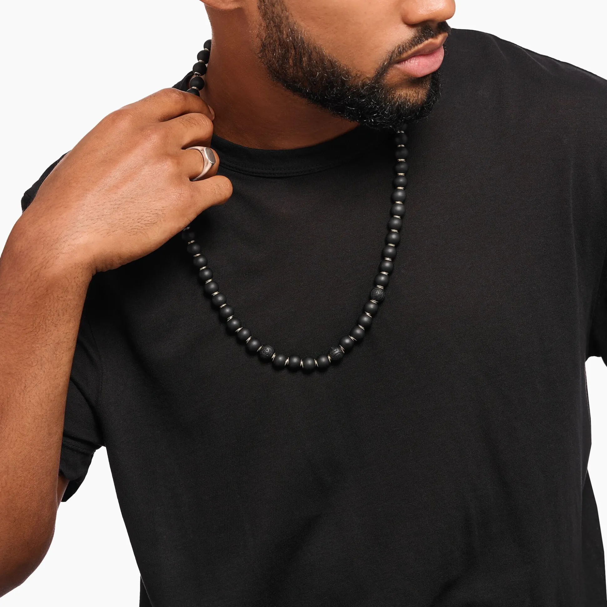 Hot Kette aus matten Obsidian-Beads und gravierten Beads Damen Halsketten|Halsketten