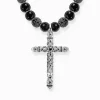 Shop Kette aus schwarzen Beads mit Kreuzanhänger Silber geschwärzt Damen Halsketten|Halsketten