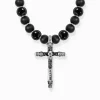 Discount Kette aus schwarzen Beads mit Kreuzanhänger Silber geschwärzt Damen Halsketten|Halsketten