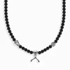 New Kette aus schwarzen Obsidian- und Silber-Beads geschwärzt Damen Halsketten|925 Silber