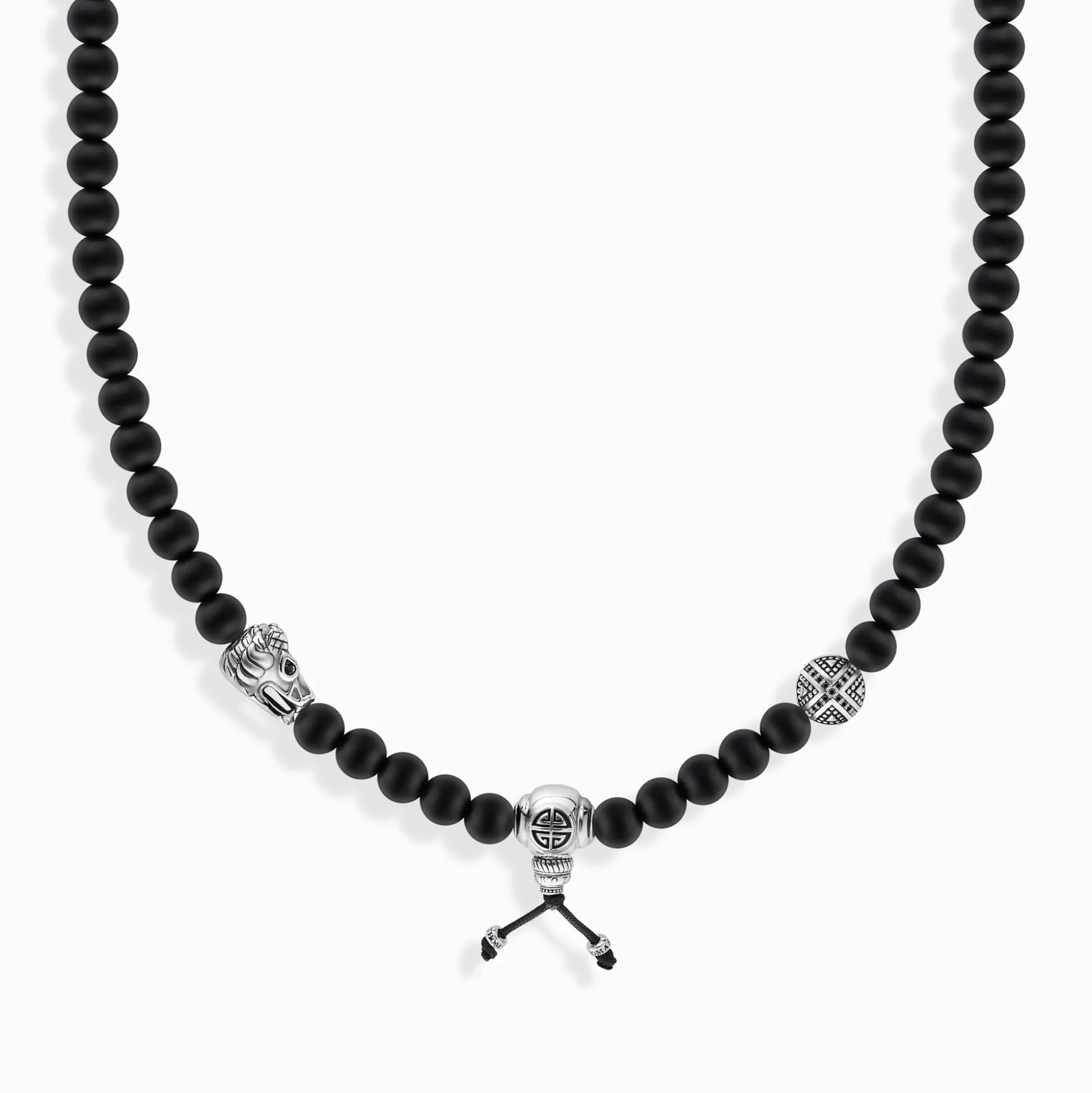 New Kette aus schwarzen Obsidian- und Silber-Beads geschwärzt Damen Halsketten|925 Silber