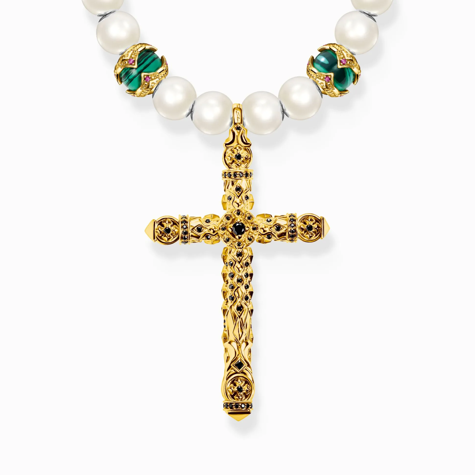 New Kette aus verschiedenen Beads mit Kreuzanhänger vergoldet Damen Halsketten|Halsketten