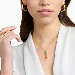 New Kette bunte Steine gold Damen Halsketten