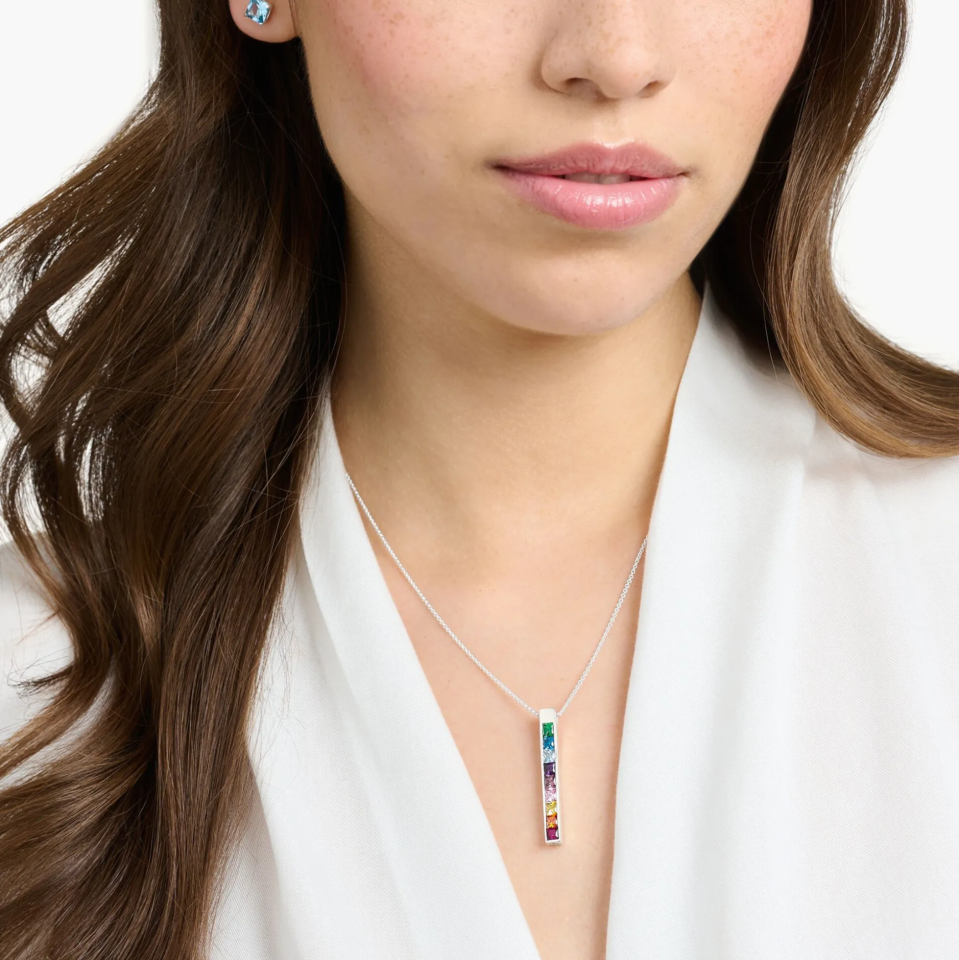 Cheap Kette bunte Steine silber Damen Halsketten