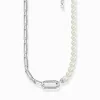 Cheap Kette Glieder und Perlen silber Damen Halsketten