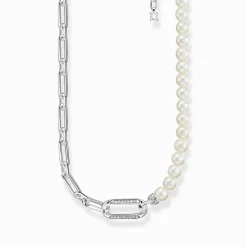 Cheap Kette Glieder und Perlen silber Damen Halsketten