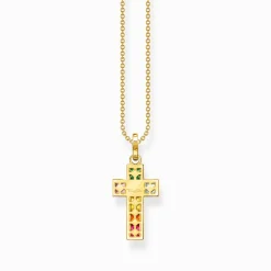 Sale Kette Kreuz mit bunten Steinen vergoldet Damen Halsketten