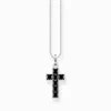 Store Kette Kreuz mit schwarzen Steinen Silber Damen Halsketten