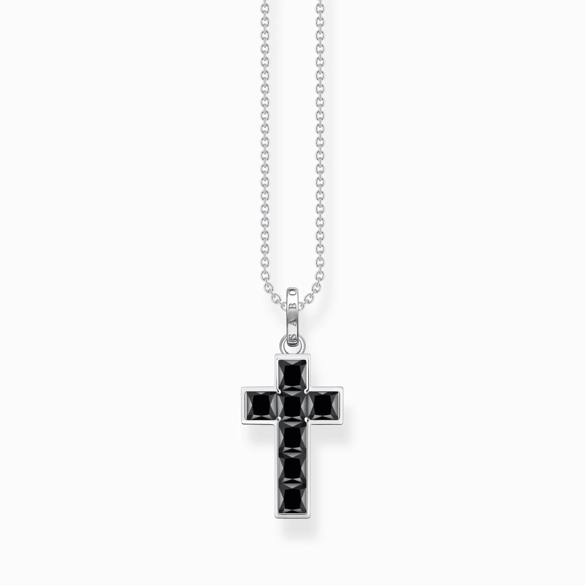 Store Kette Kreuz mit schwarzen Steinen Silber Damen Halsketten