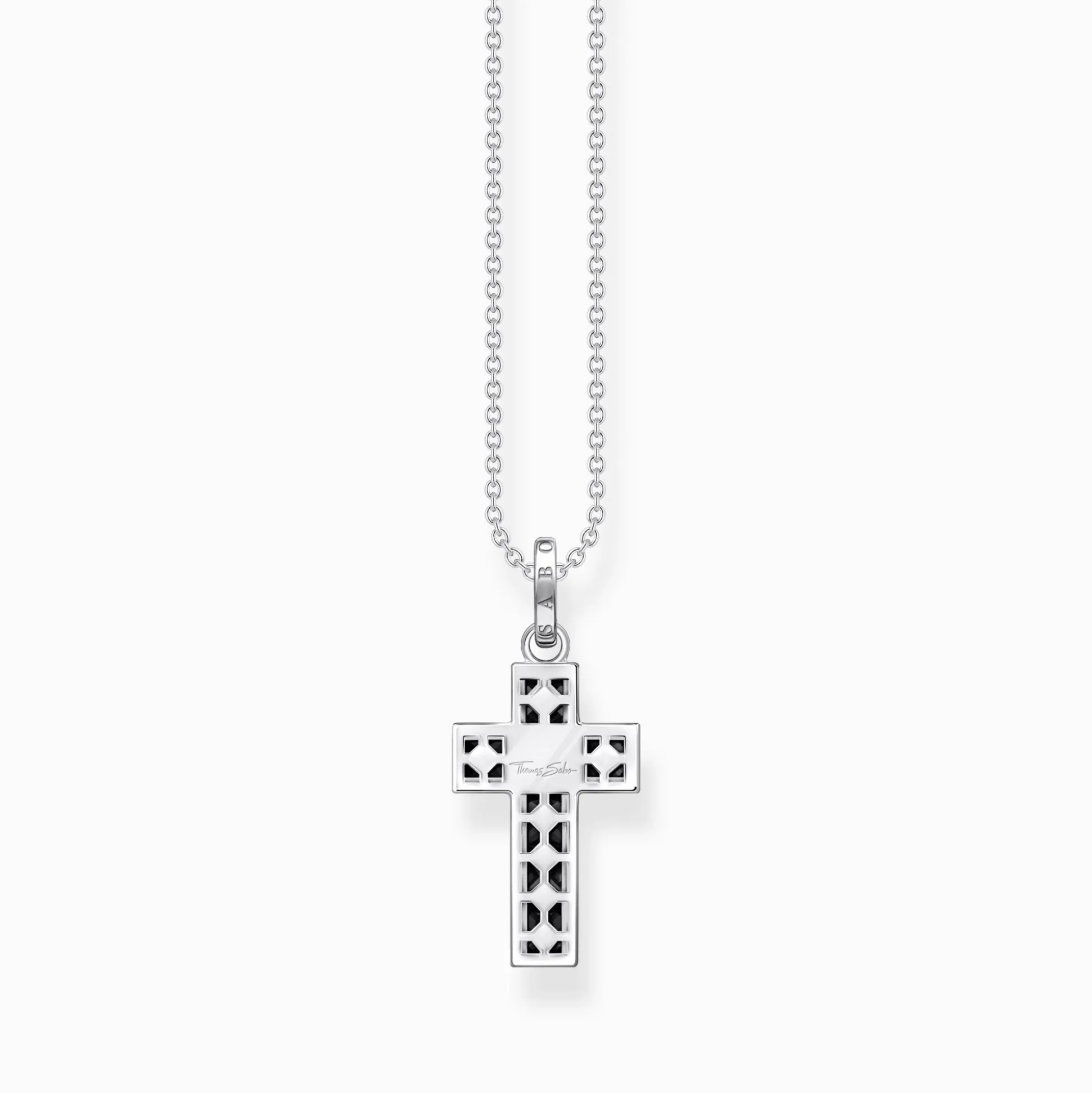 Store Kette Kreuz mit schwarzen Steinen Silber Damen Halsketten