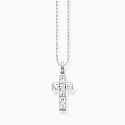 Best Kette Kreuz mit weißen Steinen Silber Damen Halsketten