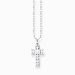 Best Kette Kreuz mit weißen Steinen Silber Damen Halsketten