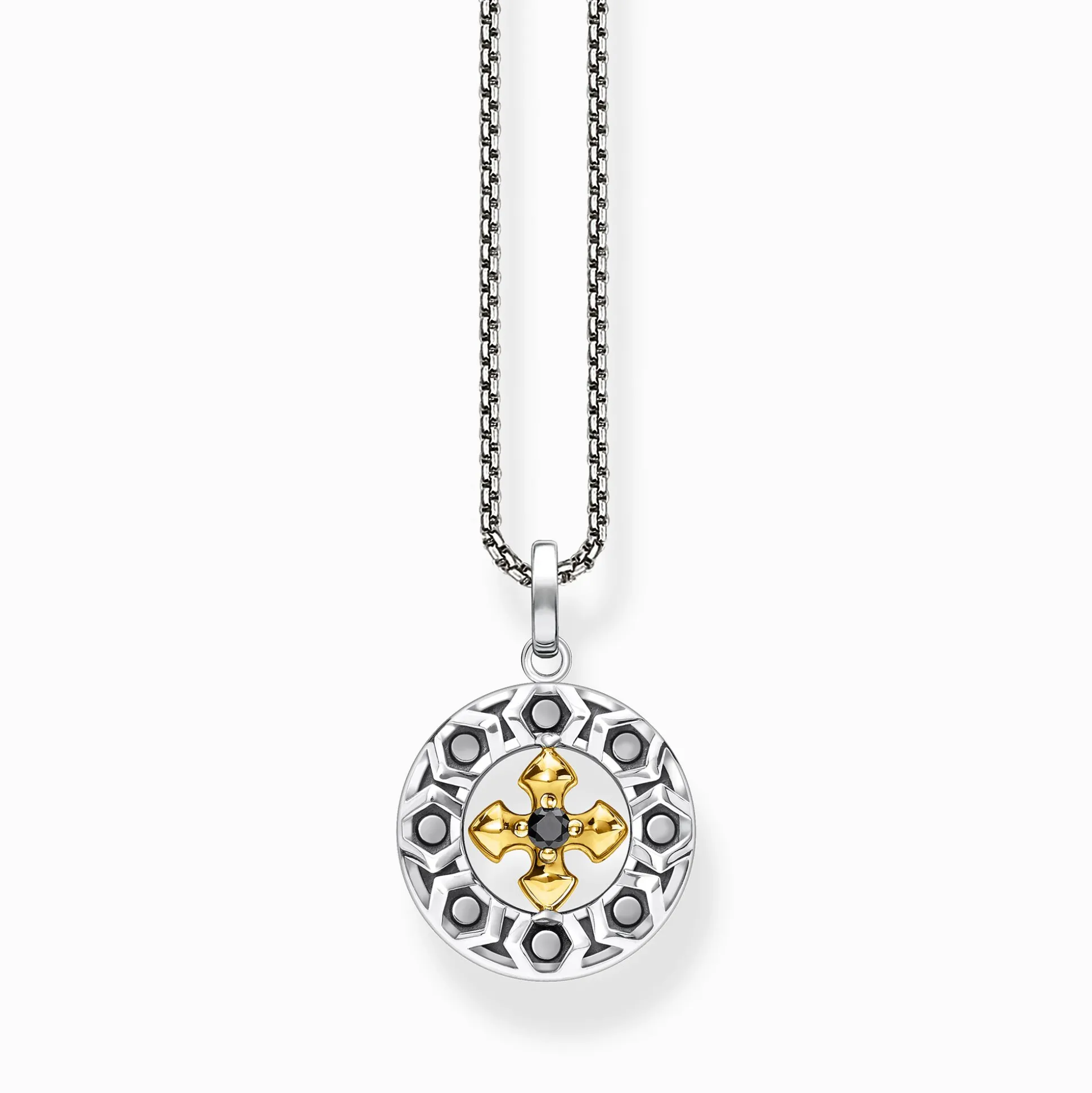 Outlet Kette Kreuz schwarze Steine gold Damen Halsketten|18K Vergoldung - 925 Silber
