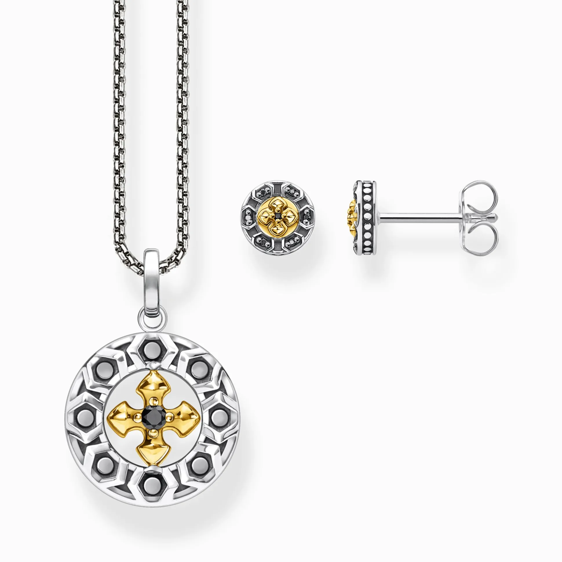 Outlet Kette Kreuz schwarze Steine gold Damen Halsketten|18K Vergoldung - 925 Silber