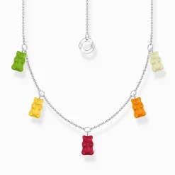 New Kette mit 5 bunten Goldbären Silber Damen Halsketten|925 Silber