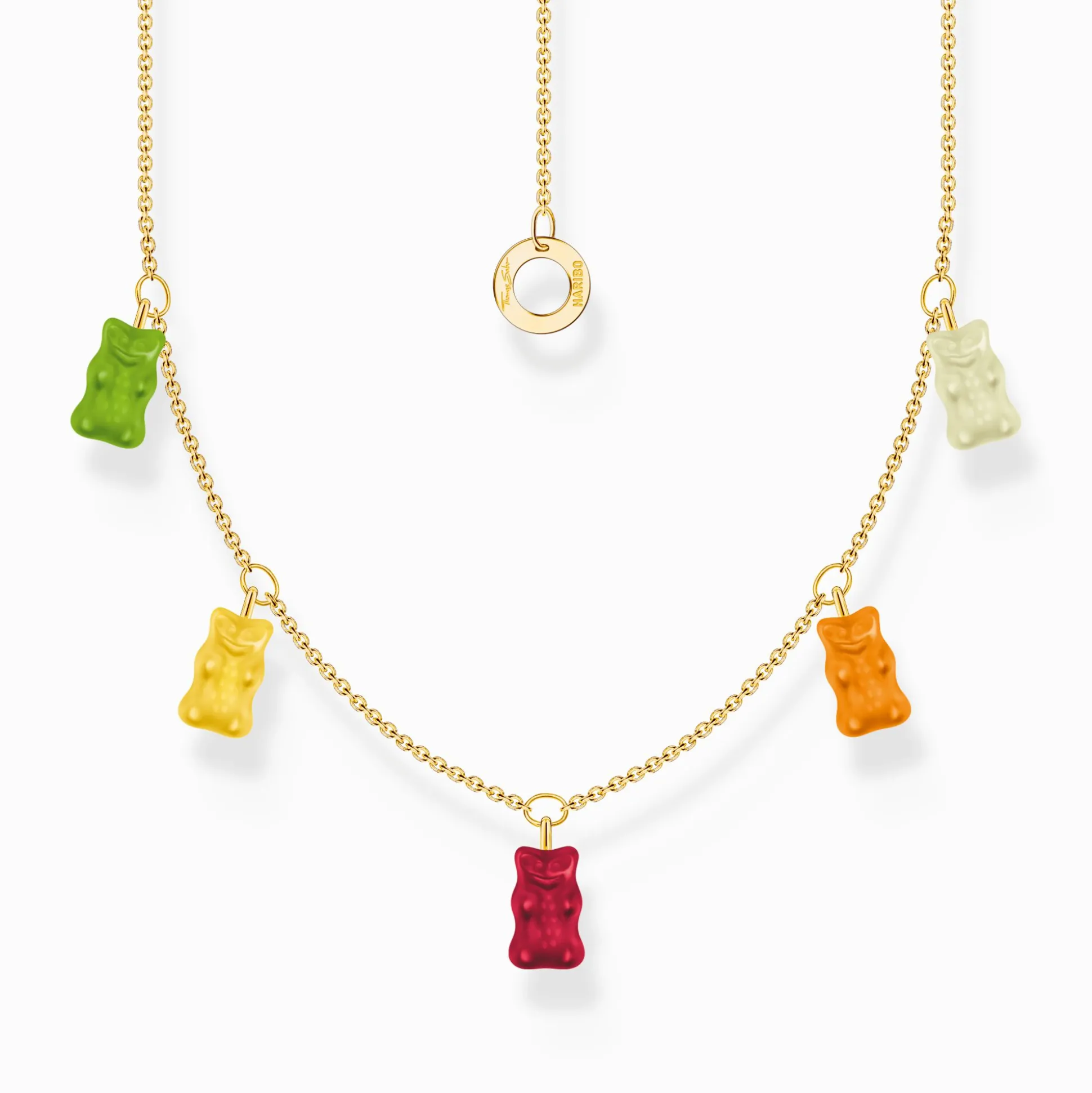 Flash Sale Kette mit 5 bunten Goldbären vergoldet Damen Halsketten|18K Vergoldung - 925 Silber