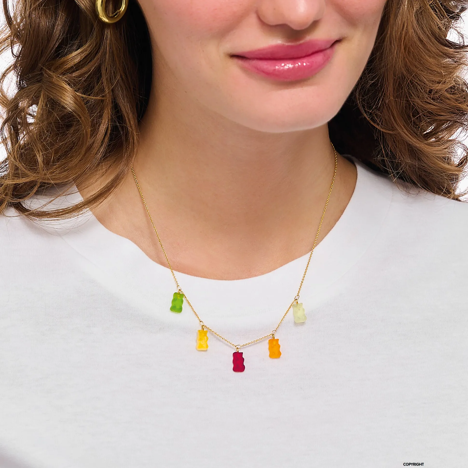 Flash Sale Kette mit 5 bunten Goldbären vergoldet Damen Halsketten|18K Vergoldung - 925 Silber