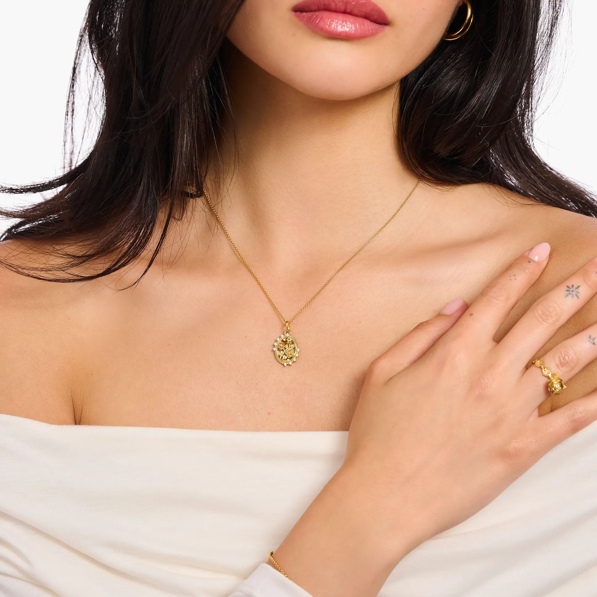 Best Sale Kette mit Anhänger Roses Romance vergoldet Damen Halsketten|18K Vergoldung - 925 Silber