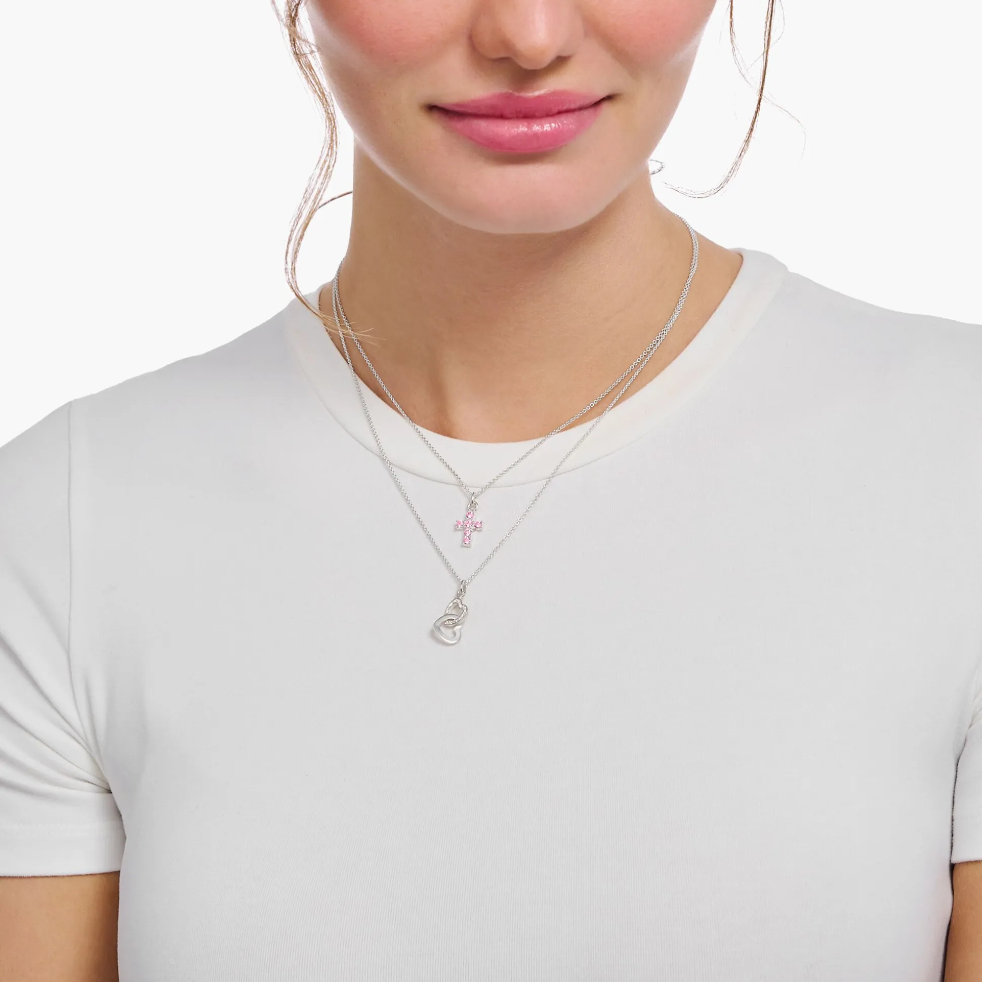 Fashion Kette mit Anhänger verschlungene Herzen Silber Damen Halsketten|925 Silber
