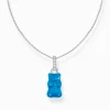 Cheap Kette mit blauem Goldbären-Anhänger und Steinen Silber Damen Halsketten|925 Silber