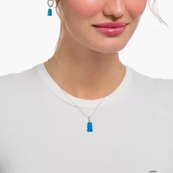 Cheap Kette mit blauem Goldbären-Anhänger und Steinen Silber Damen Halsketten|925 Silber