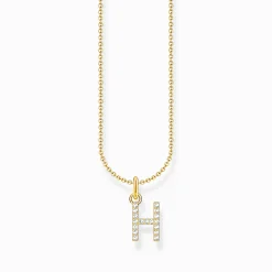 Outlet Kette mit Buchstaben-Anhänger H vergoldet Damen Halsketten|18K Vergoldung - 925 Silber