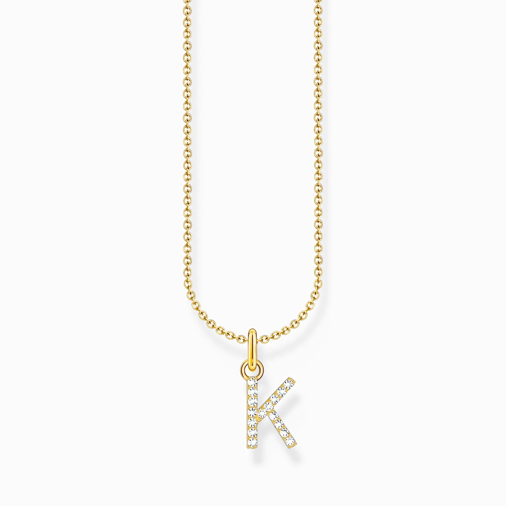 New Kette mit Buchstaben-Anhänger K vergoldet Damen Halsketten|18K Vergoldung - 925 Silber
