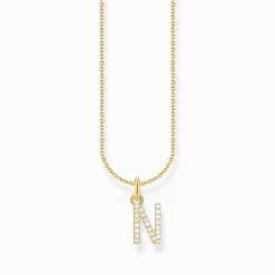 Cheap Kette mit Buchstaben-Anhänger N vergoldet Damen Halsketten|18K Vergoldung - 925 Silber