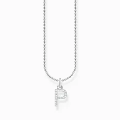 New Kette mit Buchstaben-Anhänger P Silber Damen Halsketten