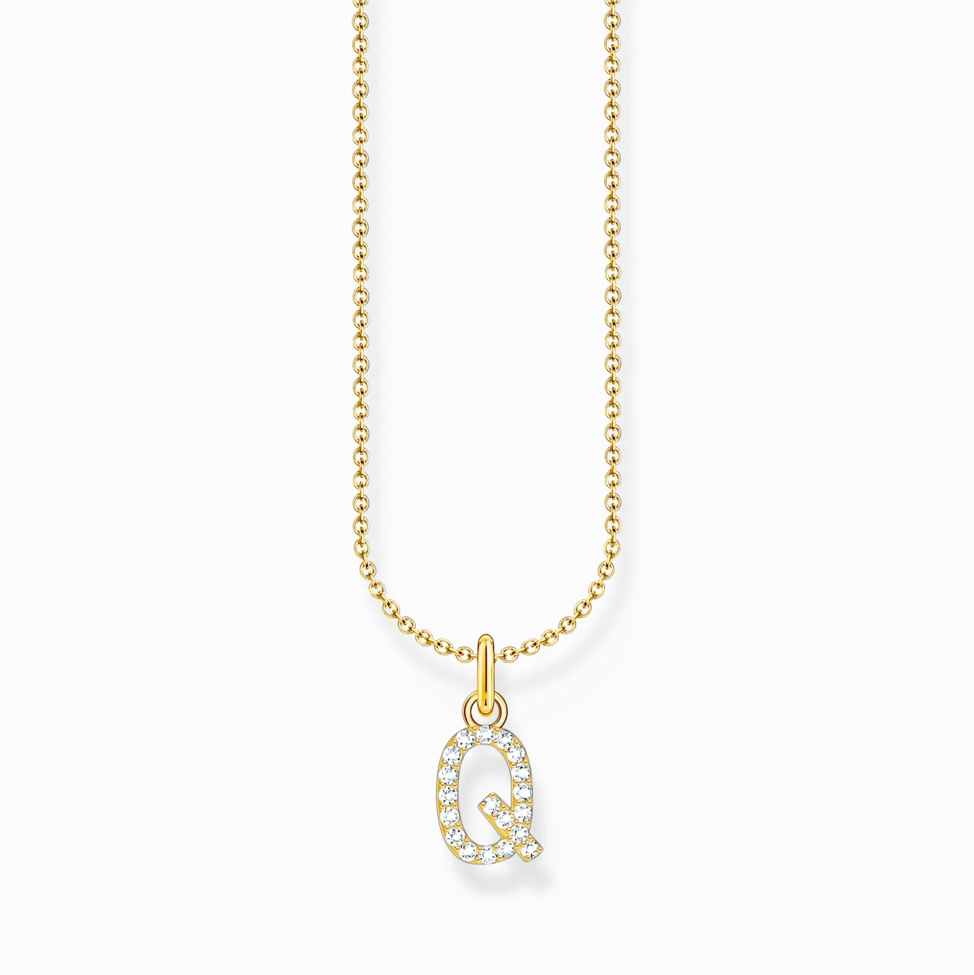 Outlet Kette mit Buchstaben-Anhänger Q vergoldet Damen Halsketten|18K Vergoldung - 925 Silber