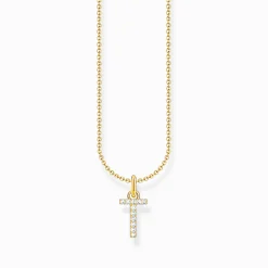 Hot Kette mit Buchstaben-Anhänger T vergoldet Damen Halsketten|18K Vergoldung - 925 Silber
