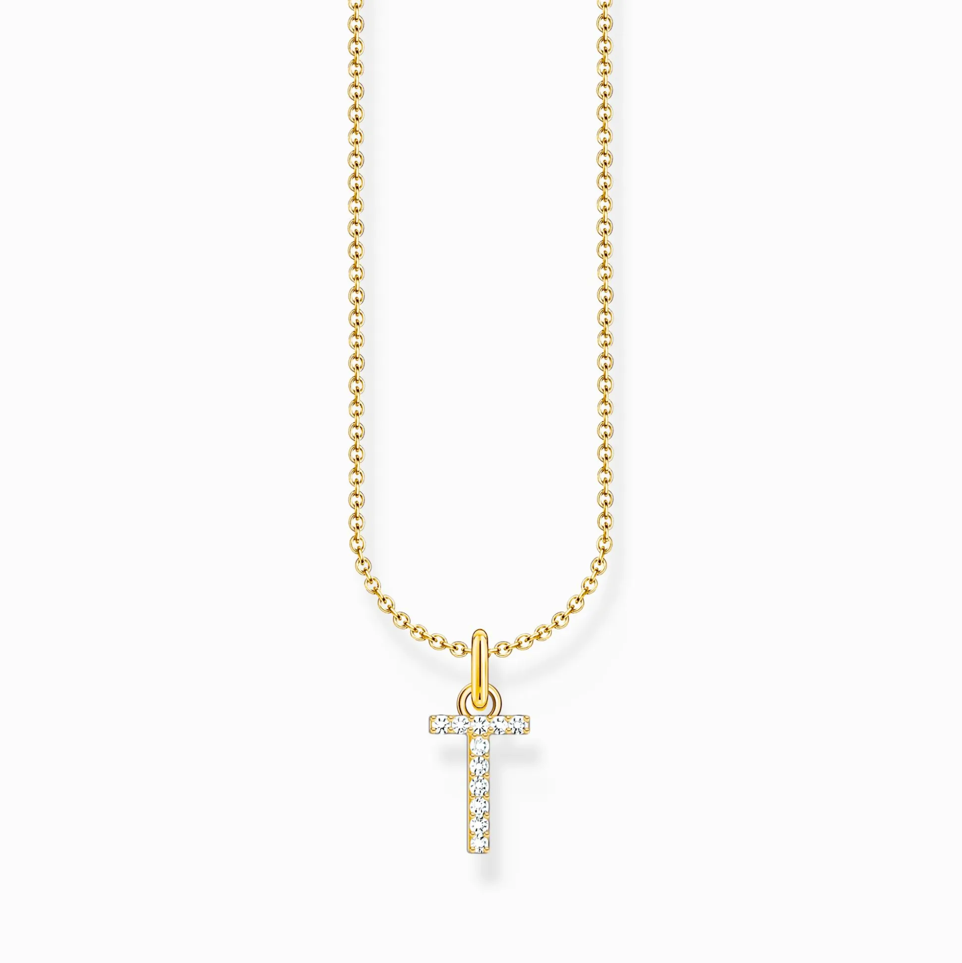 Hot Kette mit Buchstaben-Anhänger T vergoldet Damen Halsketten|18K Vergoldung - 925 Silber