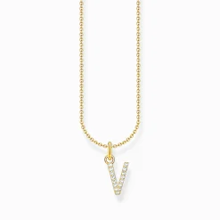 Best Kette mit Buchstaben-Anhänger V vergoldet Damen Halsketten