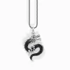 Hot Kette mit Drachen-Anhänger und schwarzen Steinen Silber Damen Halsketten|925 Silber