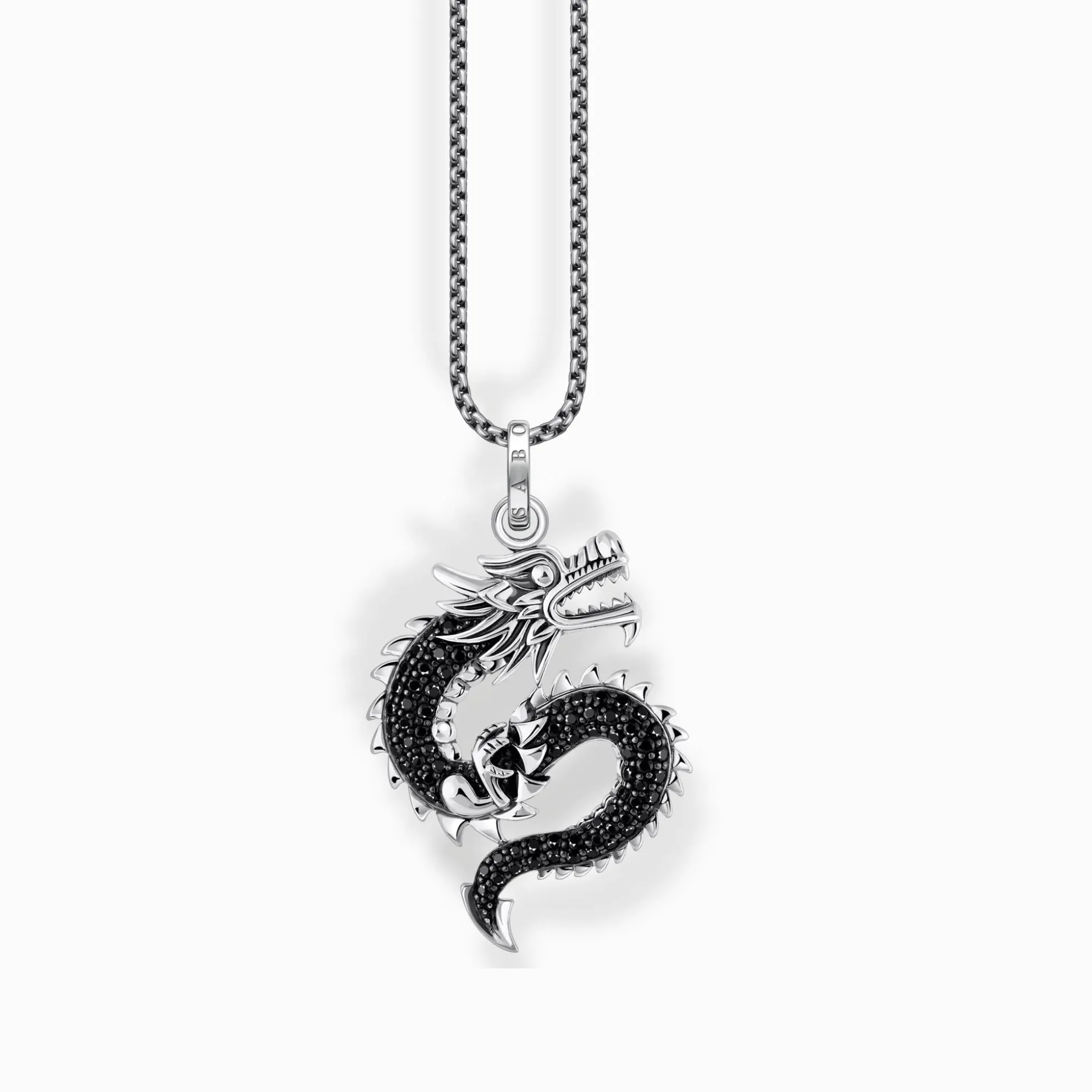 Hot Kette mit Drachen-Anhänger und schwarzen Steinen Silber Damen Halsketten|925 Silber