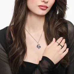 Hot Kette mit Drachen-Anhänger und schwarzen Steinen Silber Damen Halsketten|925 Silber