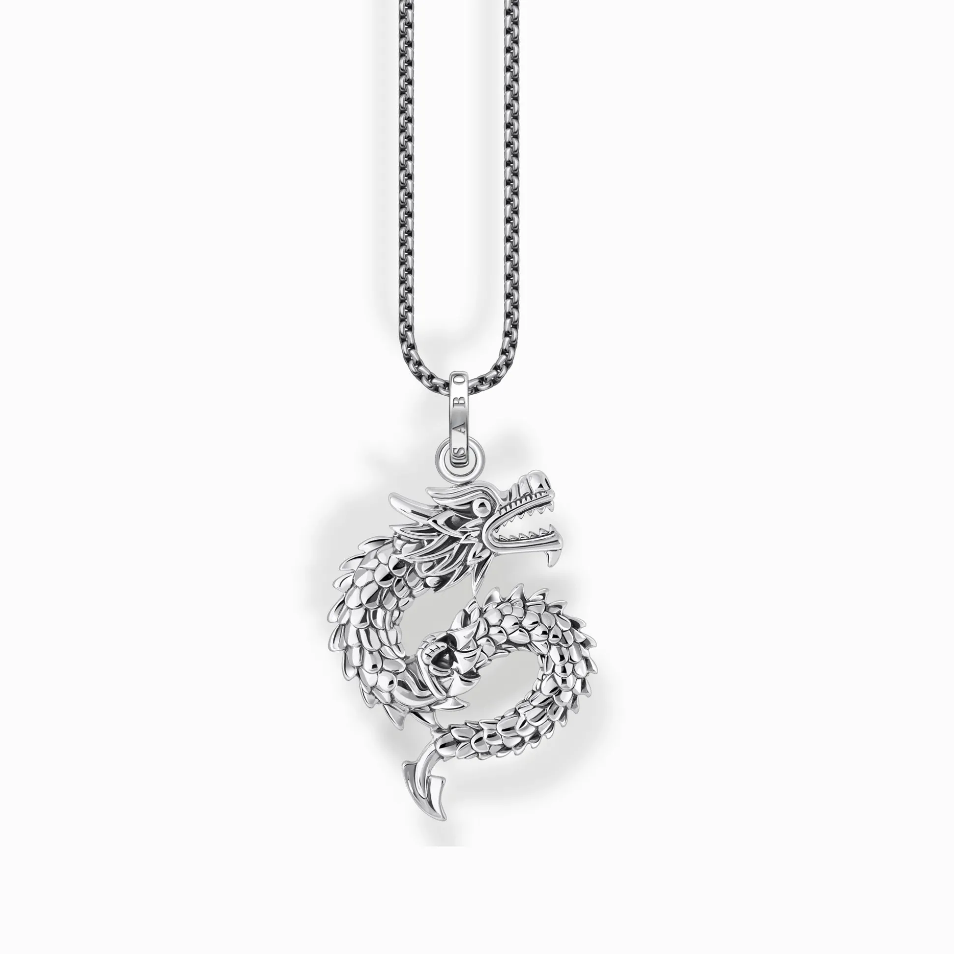 New Kette mit Drachen-Anhänger Silber geschwärzt Damen Halsketten|925 Silber