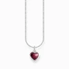 Clearance Kette mit dunkelrotem Herz-Anhänger Silber Damen Halsketten|925 Silber