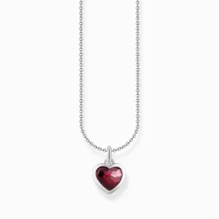 Clearance Kette mit dunkelrotem Herz-Anhänger Silber Damen Halsketten|925 Silber