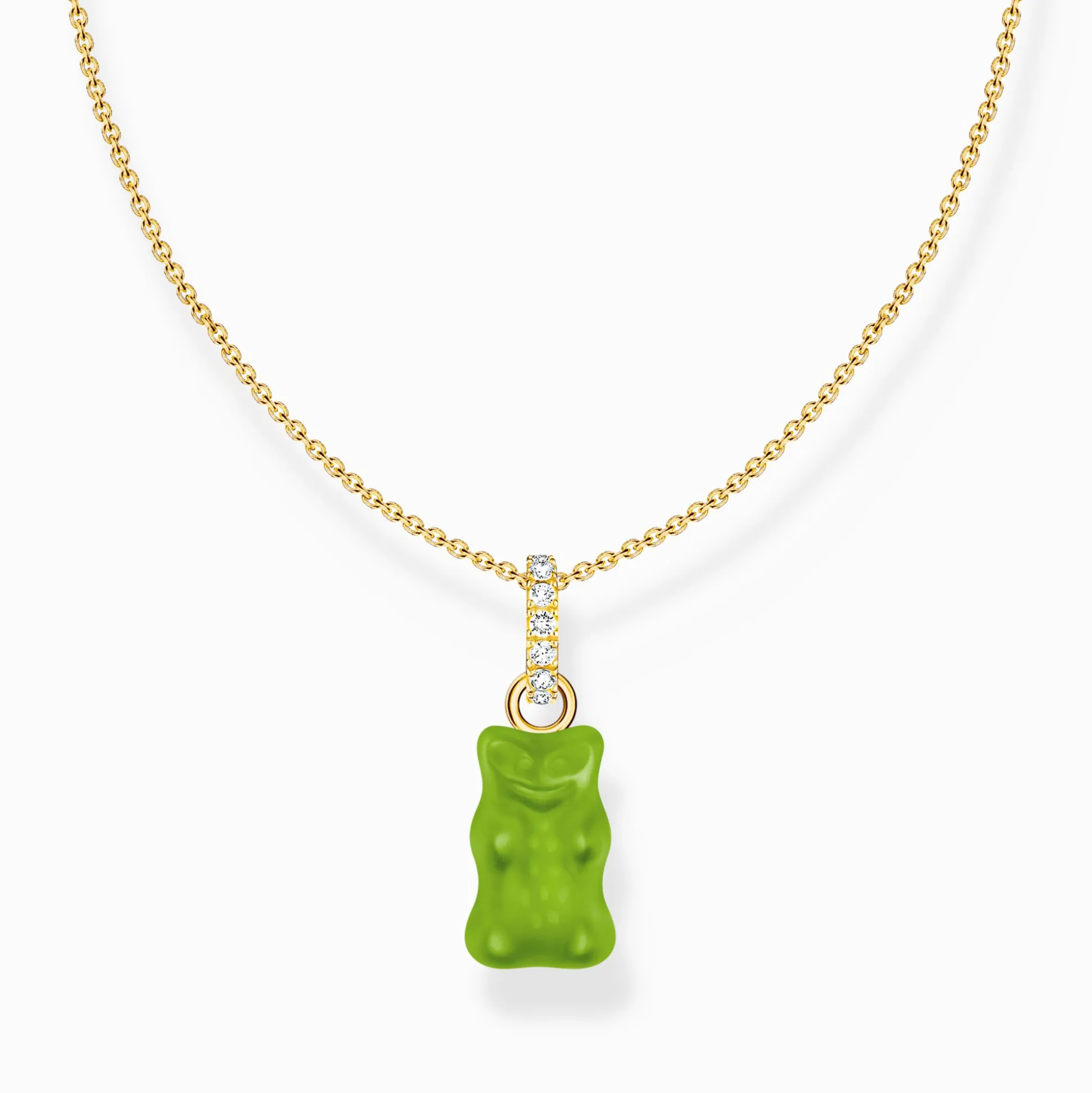Best Sale Kette mit grünem Goldbären-Anhänger und Steinen vergoldet Damen Halsketten|18K Vergoldung - 925 Silber