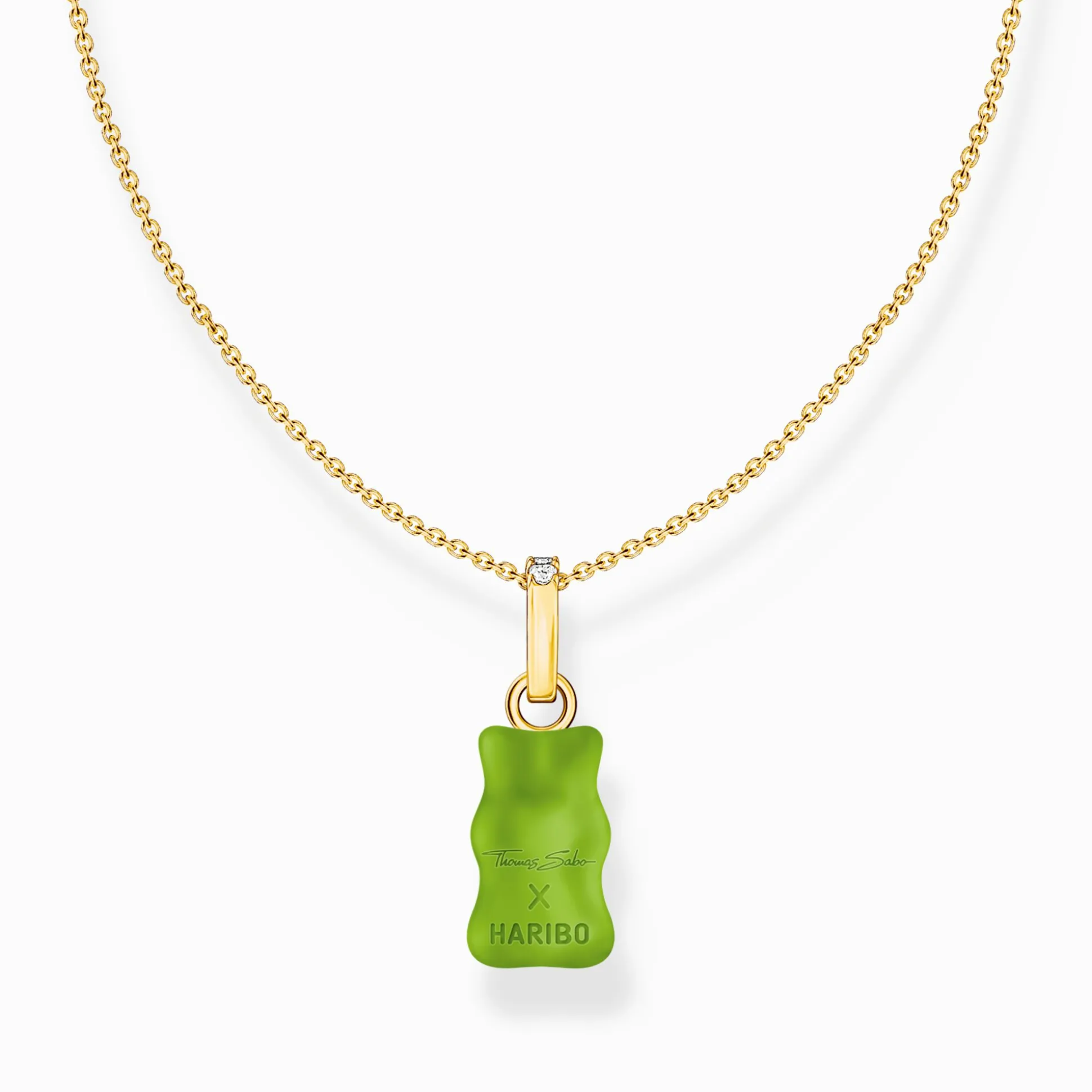 Best Sale Kette mit grünem Goldbären-Anhänger und Steinen vergoldet Damen Halsketten|18K Vergoldung - 925 Silber