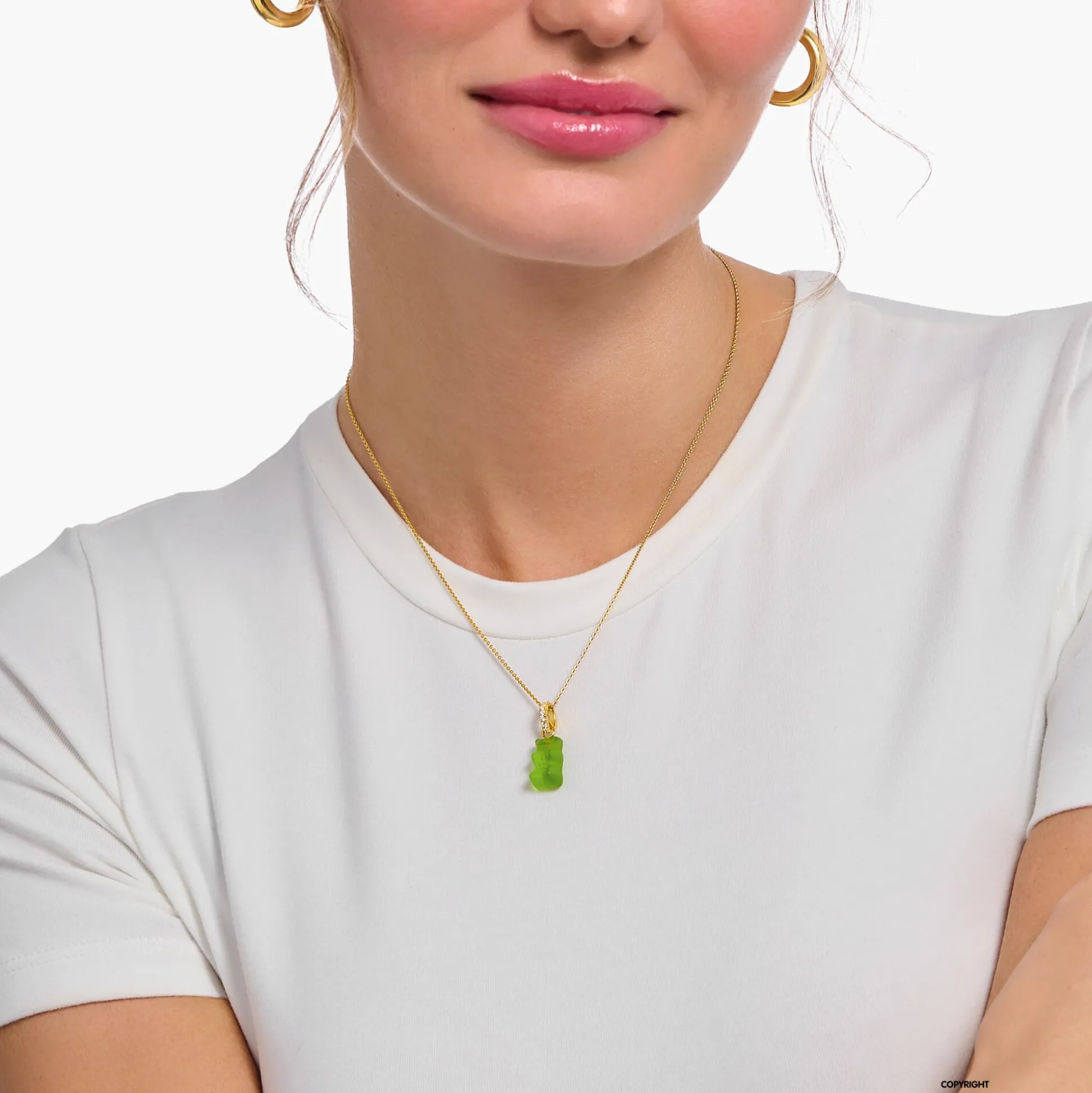 Best Sale Kette mit grünem Goldbären-Anhänger und Steinen vergoldet Damen Halsketten|18K Vergoldung - 925 Silber